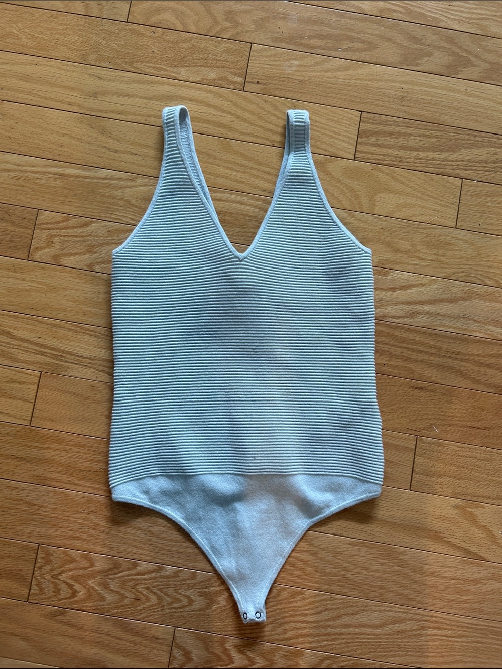 Ribbed V-Neck Tank Bodysuit in Light Blue